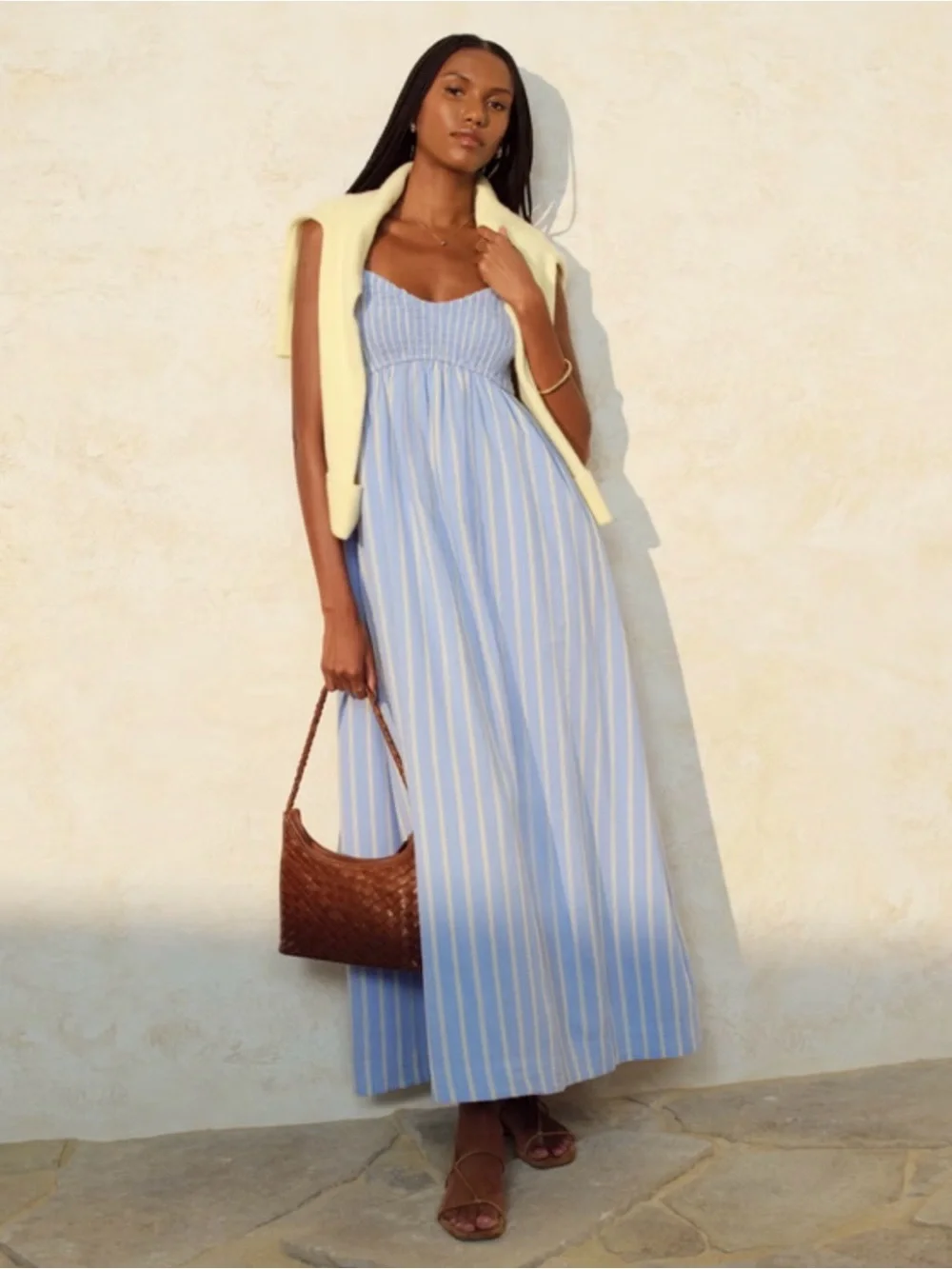Abercrombie Blue Striped Smocked Maxi Dress